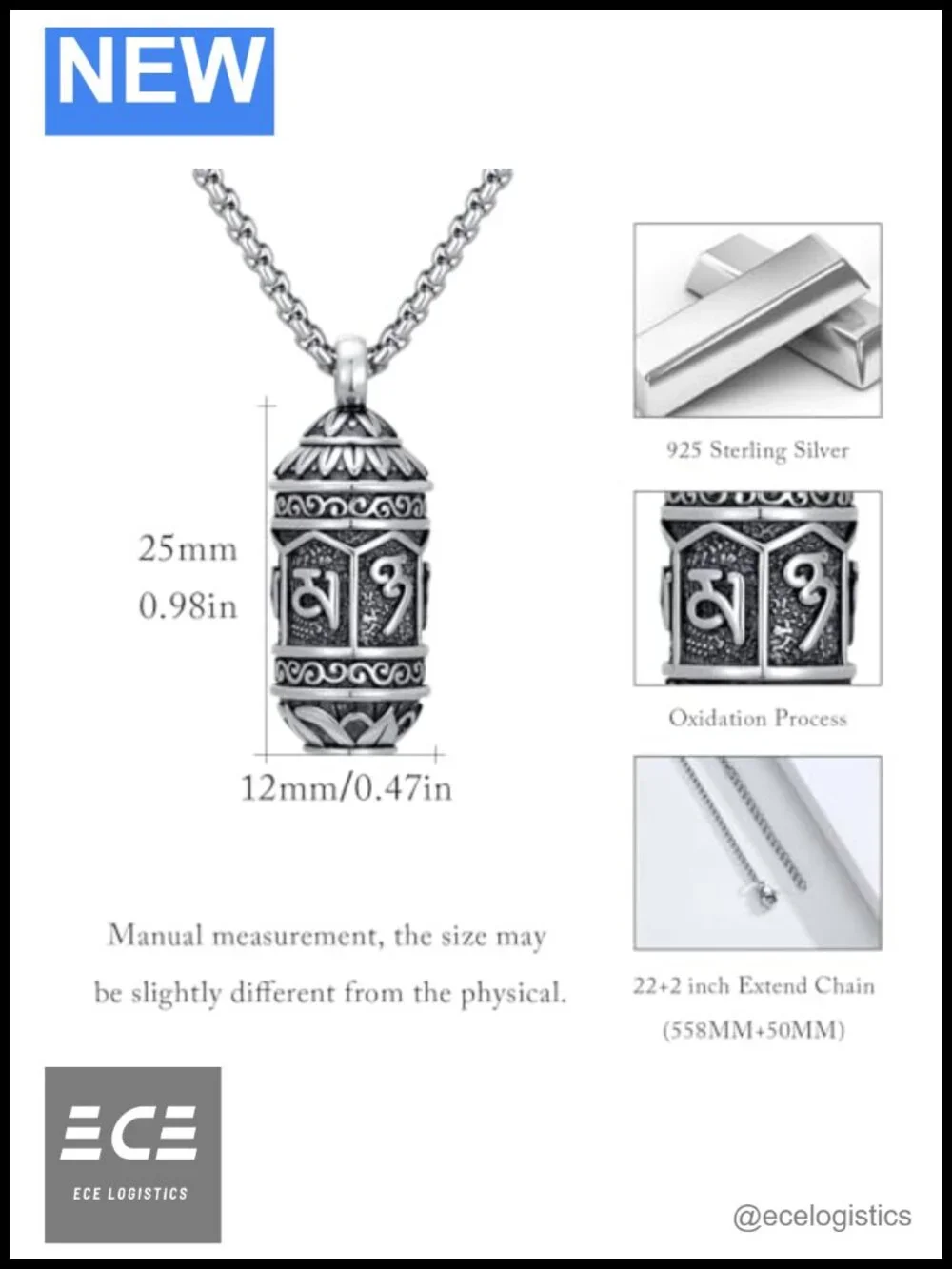 925 Sterling Silver Lotus Urn Necklace Prayer Wheel Memorial Jewelry Women
